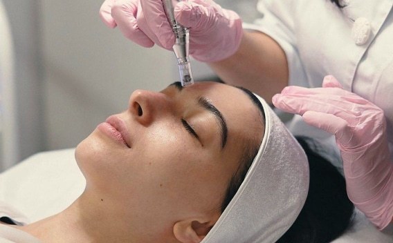 A patient receiving an aesthetic treatment